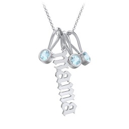 Gothic Mama Necklace with 3 Birthstone Charms in 925 Sterling Silver with Blue Topaz