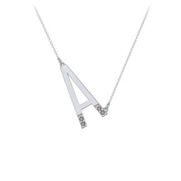 Asymmetrical Initial Necklace with Accent Stones - A