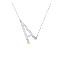 Asymmetrical Initial Necklace with Accent Stones - A