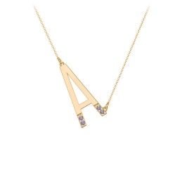 Asymmetrical Initial Necklace with Accent Stones - A in 18K Gold Plated Silver with Alexandrite