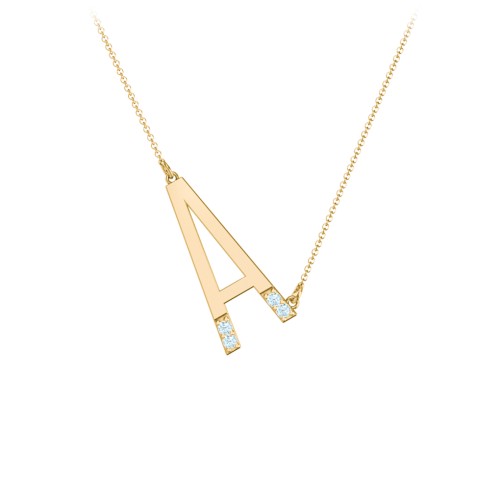 Asymmetrical Initial Necklace with Accent Stones - A – 18K Gold Plated Silver with Blue Topaz