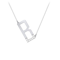 Asymmetrical Initial Necklace with Accent Stones - B – Sterling Silver with Cubic Zirconia