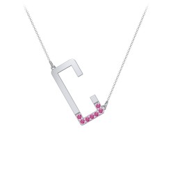 Asymmetrical Initial Necklace with Accent Stones - C