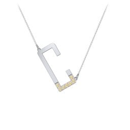 Asymmetrical Initial Necklace with Accent Stones - C