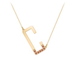 Asymmetrical Initial Necklace with Accent Stones - C in 18K Gold Plated Silver with Garnet