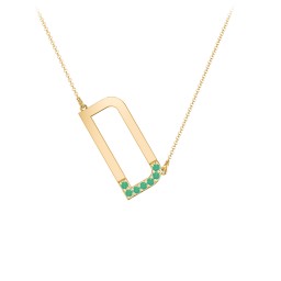 Asymmetrical Initial Necklace with Accent Stones - D in 18K Gold Plated Silver with Emerald