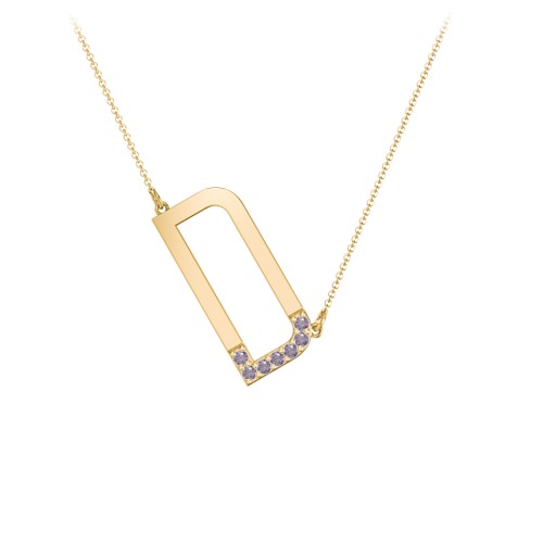 Asymmetrical Initial Necklace with Accent Stones - D – 18K Gold Plated Silver with Alexandrite