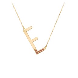 Asymmetrical Initial Necklace with Accent Stones - E in 18K Gold Plated Silver with Garnet
