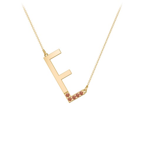 Asymmetrical Initial Necklace with Accent Stones - E – 18K Gold Plated Silver with Garnet