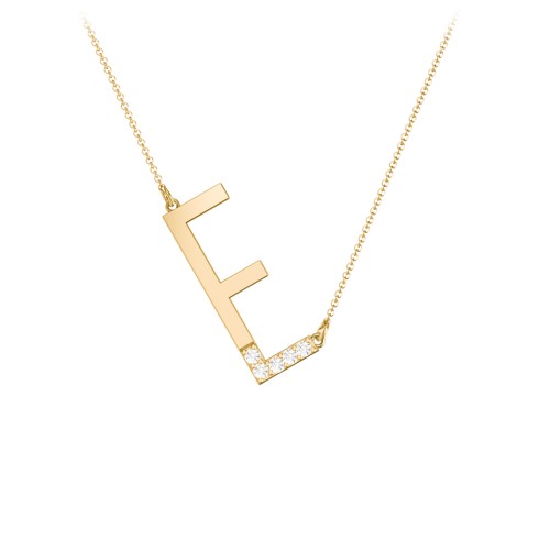 Asymmetrical Initial Necklace with Accent Stones - E – 18K Gold Plated Silver with Cubic Zirconia