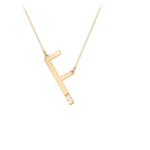 Asymmetrical Initial Necklace with Accent Stones - F – 18K Gold Plated Silver with Cubic Zirconia