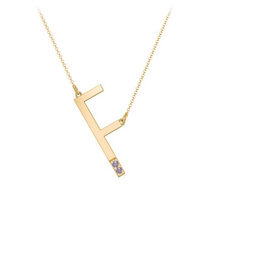 Asymmetrical Initial Necklace with Accent Stones - F – 18K Gold Plated Silver with Alexandrite