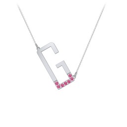 Asymmetrical Initial Necklace with Accent Stones - G