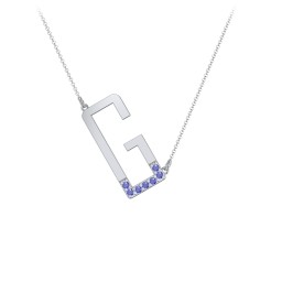 Asymmetrical Initial Necklace with Accent Stones - G