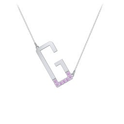 Asymmetrical Initial Necklace with Accent Stones - G