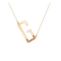 Asymmetrical Initial Necklace with Accent Stones - G in 18K Gold Plated Silver with Garnet