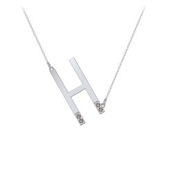 Asymmetrical Initial Necklace with Accent Stones - H