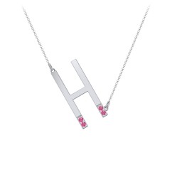 Asymmetrical Initial Necklace with Accent Stones - H