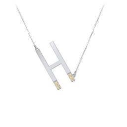Asymmetrical Initial Necklace with Accent Stones - H