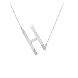 Asymmetrical Initial Necklace with Accent Stones - H