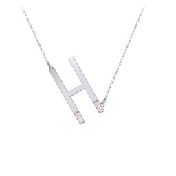 Asymmetrical Initial Necklace with Accent Stones - H