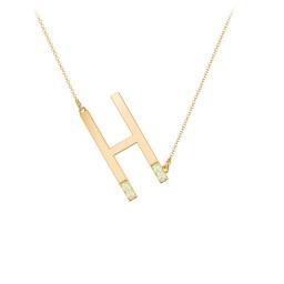 Asymmetrical Initial Necklace with Accent Stones - H in 18K Gold Plated Silver with Peridot
