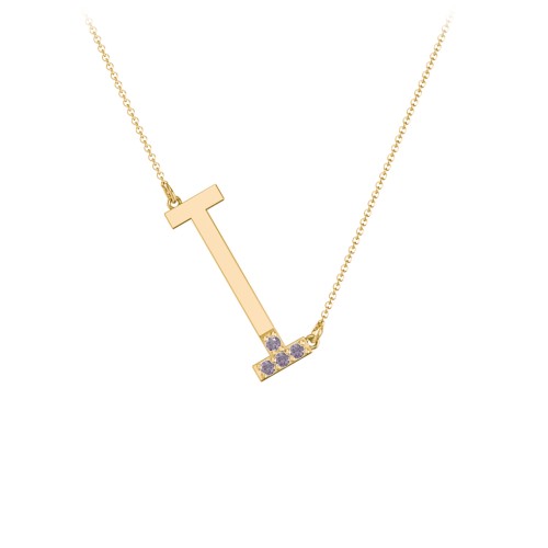 Asymmetrical Initial Necklace with Accent Stones - I