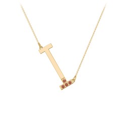 Asymmetrical Initial Necklace with Accent Stones - I in 18K Gold Plated Silver with Garnet