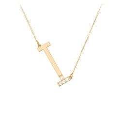 Asymmetrical Initial Necklace with Accent Stones - I in 18K Gold Plated Silver with Cubic Zirconia