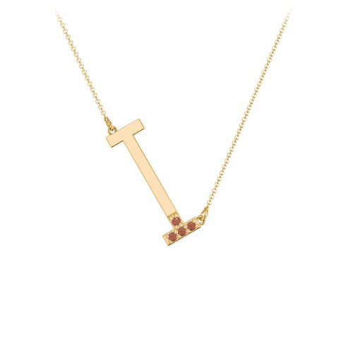 Asymmetrical Initial Necklace with Accent Stones - I – 18K Gold Plated Silver with Garnet