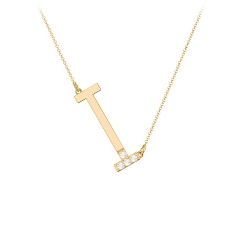 Asymmetrical Initial Necklace with Accent Stones - I – 18K Gold Plated Silver with Cubic Zirconia