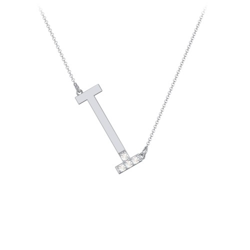 Asymmetrical Initial Necklace with Accent Stones - I – Sterling Silver with Cubic Zirconia