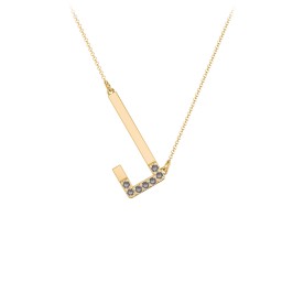 Asymmetrical Initial Necklace with Accent Stones - J in 18K Gold Plated Silver with Smokey Quartz