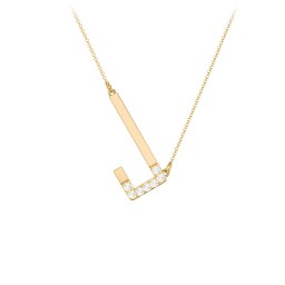 Asymmetrical Initial Necklace with Accent Stones - J in 18K Gold Plated Silver with Cubic Zirconia