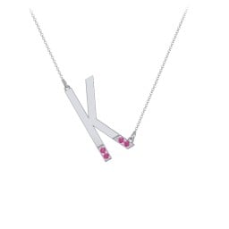 Asymmetrical Initial Necklace with Accent Stones - K
