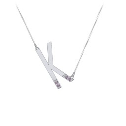 Asymmetrical Initial Necklace with Accent Stones - K