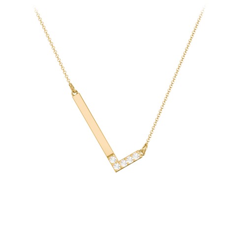 Asymmetrical Initial Necklace with Accent Stones - L – 18K Gold Plated Silver with Cubic Zirconia