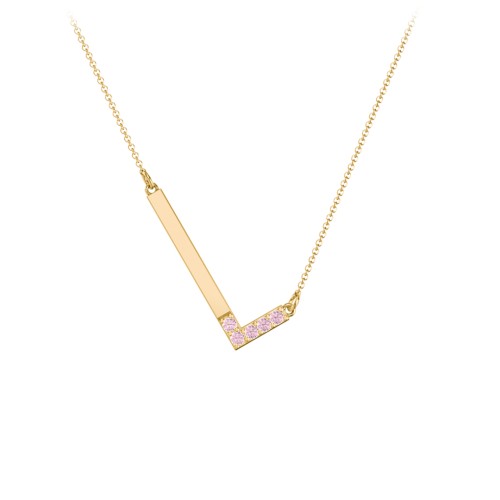 Asymmetrical Initial Necklace with Accent Stones - L – 18K Gold Plated Silver with Pink Tourmaline