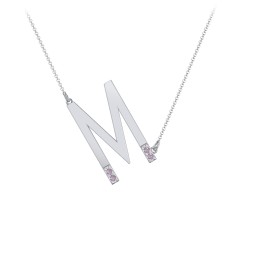 Asymmetrical Initial Necklace with Accent Stones - M