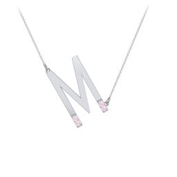 Asymmetrical Initial Necklace with Accent Stones - M
