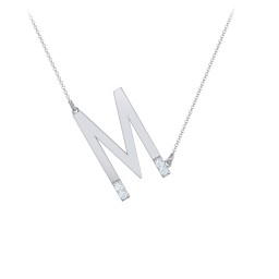 Asymmetrical Initial Necklace with Accent Stones - M