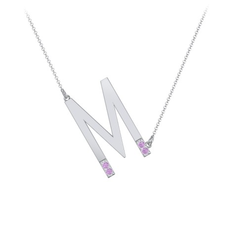 Asymmetrical Initial Necklace with Accent Stones - M