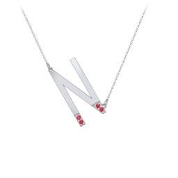 Asymmetrical Initial Necklace with Accent Stones - N