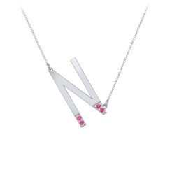 Asymmetrical Initial Necklace with Accent Stones - N