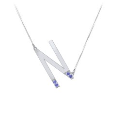 Asymmetrical Initial Necklace with Accent Stones - N