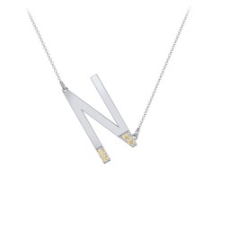 Asymmetrical Initial Necklace with Accent Stones - N