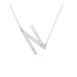 Asymmetrical Initial Necklace with Accent Stones - N