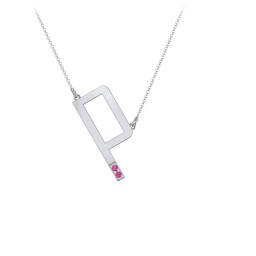 Asymmetrical Initial Necklace with Accent Stones - P