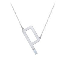 Asymmetrical Initial Necklace with Accent Stones - P