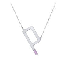 Asymmetrical Initial Necklace with Accent Stones - P
